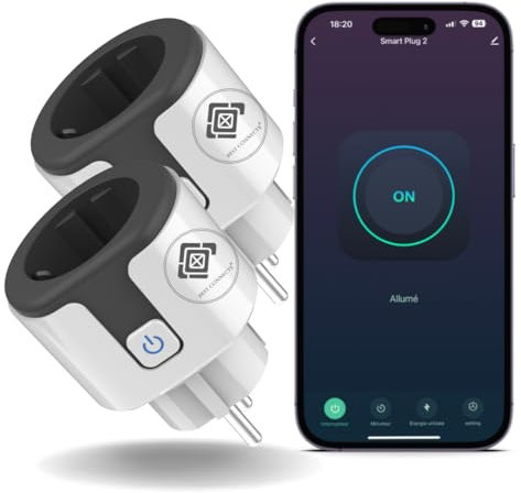 Prise Connectée 20A - Smart Plug Connecté Wifi - Contrôle & Mesure de la Consommation d'Énergie - Accessoire Maison Compatible avec Google Home et Alexa - Prise Programmable Tuya 20A - Blanc Type F