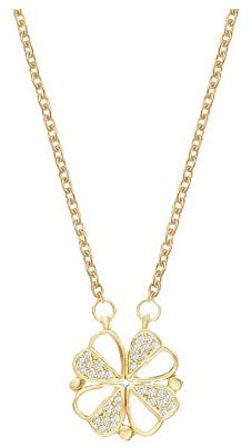 FFWTPY Kleeblatt Halskette mit Kristall Anhänger Glücksbringer Schmuck Damen Kette Elegant Zeitlos Klassisch Stilvoll