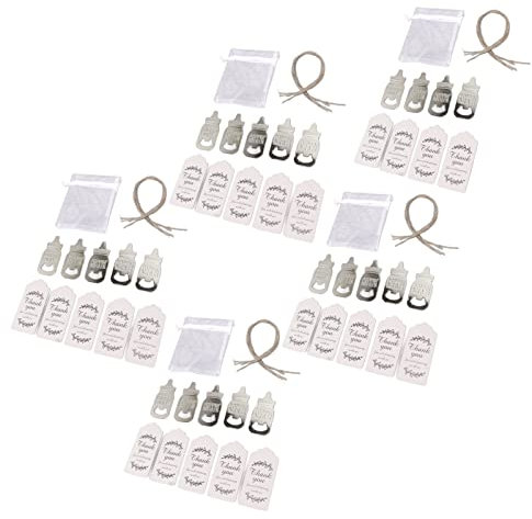 Bottle Opener, 24 Sets Decorative Baby Bottle Opener Metal Rustproof for Baby Shower Party (Silver)