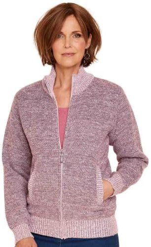 Amber Ladies Knitted Fleece Lined Zip Cardigan with Faux Fur Lining Pink