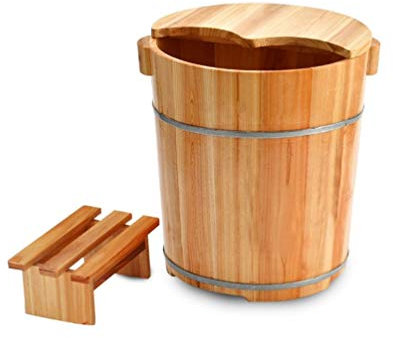 Holz-Fußbadeeimer, Fußbadewanne, Whirlpool, Fußwanne zum Einweichen der Füße, Fußbecken für Erwachsene, Holzeimer für Pediküre, Fußbadeeimer, mit Deckel und Hocker. Super einfach zu bedienen