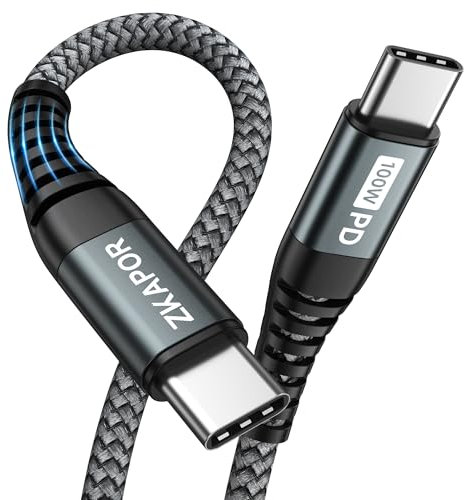 ZKAPOR Câble USB C vers USB C 3M, Cable Chargeur Type C 100W Cordon Type C Charge Rapide Compatible avec iPhone 15/15 Pro Max, Samsung Galaxy S23 /S22, Pad Pro, Air, Huawei P40 /Mate 60, Pixel -Gris