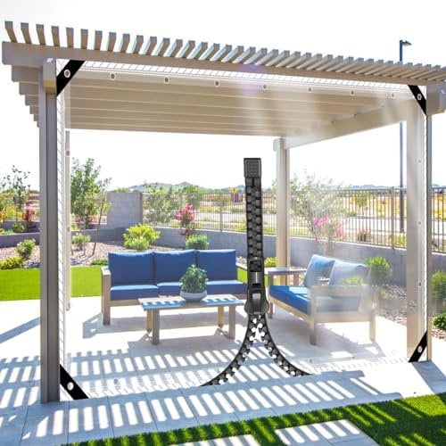 Telone Impermeabile Trasparente Occhiellato 4x5m Telo Trasparente Esterno,Personalizzabile 0.35mm Telone PVC Esterno 1 Cerniere,420g/m Telone per Gazebo Serra Pergola Balcone