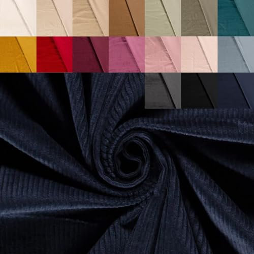 Breitcord Stretch Meterware - robuster Cordstoff - Baumwollcord dehnbar - dicker Rippenstoff - breit gerippt - Cord Baumwolle *ab 50 cm, Farbe: 008 marine