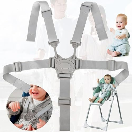 Weploda 5 Punkt Kinder Sicherheitsgurte, Punkt Hochstuhl Gurt, Multifunktional Hochstuhlgurt, Universal Kinderschutzgurt, eicht Zu Tragen, Für Hochstühle, Kinderwagen(Grau)