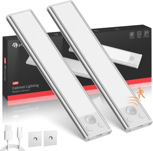 GPATIO Luz LED con Sensor de Movimiento, Luz LED Armario con 3 Color 3 Modos USB-C Recargable Luz Nocturna, Cocina Bajo Mueble para Gabinete Pasillo Escalera Sótano Cocina (20CM-2PCS)