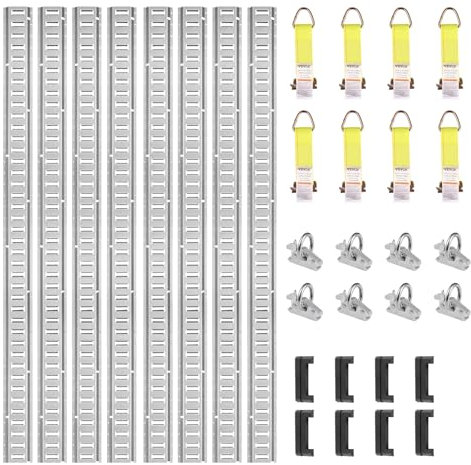 VEVOR E-Track-Schienen-Set, 24-teiliges 1524 mm E-Track-Set inkl. 8 Stahlschienen & 8 O-Ring-Anker & 8 Zurrgurte mit D-Ring, Sicherungszubehör für Lastenmotorräder und Fahrräder, 907 kg Tragfähigkeit