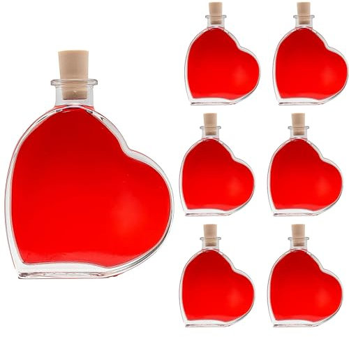 slkfactory 6 leere Glasflaschen 200ml Herzförmig Herz-Form Flasche Herzflaschen mit Korken 0,2 Liter l Likörflaschen Schnapsflaschen Essigflaschen Ölflaschen (6 x 200 ml)