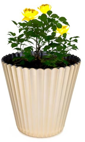 Modern Champagne Gold Flower Pot for Flowers and Indoor Plants - Tall Planter in 25 cm as Table Decoration or Garden Plant Pot - Weatherproof Outdoor Plastic Plant Pot