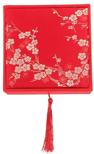 Vintage Schmuckgeschenkbox 12x12x4cm aus Papier und Karton | Brocade Verzierung, Rot, für Armbänder und Münzen, Elegante Präsentation, Staubgeschützt