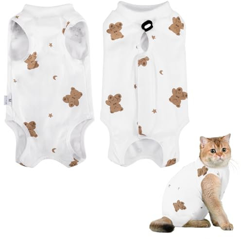 Cat Surgery Recovery Suit Cats Post Surgical Recovery Suit Kitten Onesie Bodysuit Anti-licking Cats Vest Wound Protector Clothes,Elizabethan Collar&Cone Alternative(M/Bear Print)