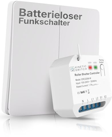 Hochwertiger Funkschalter 230V Rollladen Motor | 2-Fach Funk Lichtschalter Set IP67 | Jalousie Empfänger batterielos | 80m Reichweite | WLAN Schalter Alexa