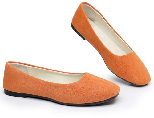 Timween Womens Ballet Flats, 25 Vibrant Colors Available Ladies Casual Square-Toe Flat Shoes Women Indoor Outdoor Comfy Slip On Ballerina Pumps Solid Color Suede-Effect Upper Portable Flats