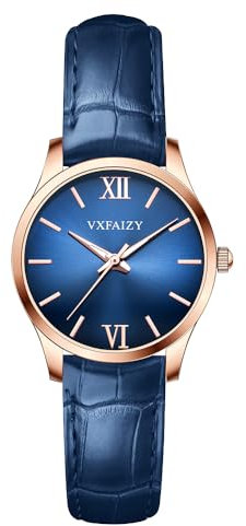 VXFAIZY Damen Einfachheit Uhr Wasserdicht Casual Armbanduhr für Frauen(Blau)