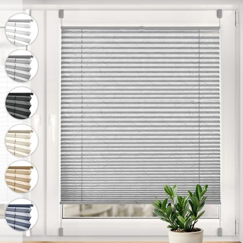 Sonello Plissee Crush Klemmfix ohne Bohren 55cm x 120cm Grau Faltrollo Plisseerollo Jalousie für Tür & Fenster Blickdicht Sichtschutz Sonnenschutz Fertifplissee Rollo