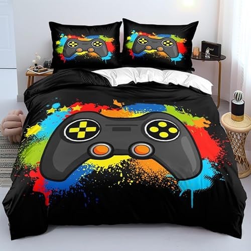 Mikayia Gamer Bettwäsche 135x200 Jungen 3D Druck Weich Mikrofaser Kinderbettwäsche mit Reißverschluss Jungs Gamepad Bettbezug-Set und 1 Kissenbezug 80x80cm