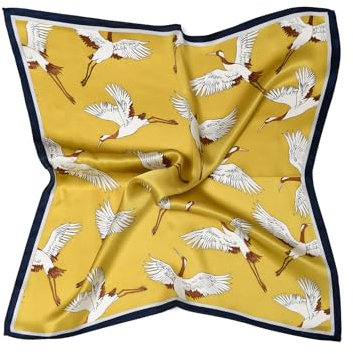 MayTree Seidentuch aus 100% Maulbeer-Seide - Quadratisch Kranich gold 53x53 - Luxuriöses Damen Halstuch - Eleganter Bandana-Schal für Damen - Luxus und Komfort für Erwachsene