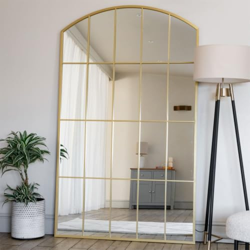 Jobu | Full Length Gold Metal Arched Lattice Window Mirror - 180cm x 105cm | Tomi