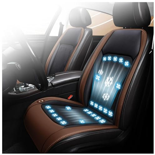 CUCUKAKA Klima Sitzauflage Auto, mit 24 Ventilatoren 3 einstellbare Windgeschwindigkeiten Sitzauflage Auto Gegen Schwitzen Sitzauflage Auto Vordersitze für Auto LKW SUV RV,Brown-24V