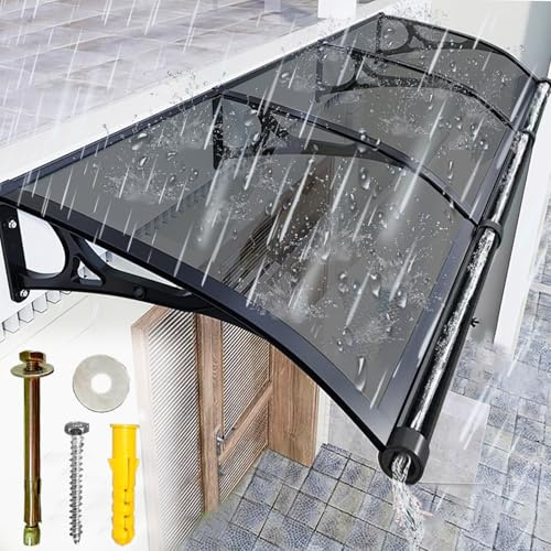 LSPYYDS Vordach Haustür Überdachung, Modernes Design Haustürvordach Pultvordach, Polycarbonat Türvordach für draußen Regenschutz UV-Schutz vor Regen und Schnee, Grau/120x240cm