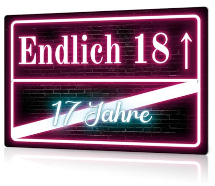 Putuo Decor Neon Metallschild für 18. Geburtstag, Vintage Wanddekoration, Party Geschenkidee, 30 x 20 cm (Endlich 18 Neon)