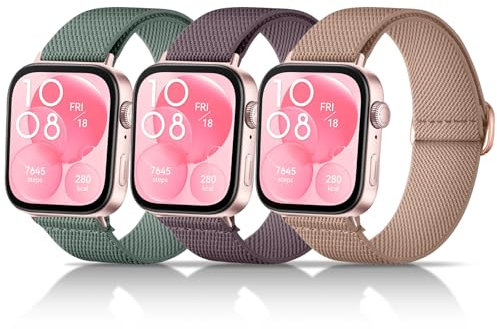 chinbersky 3 Stück Elastische Nylon Armbänder Kompatibel mit Huawei Watch Fit 3/Fit 4/4 Pro Armband, Stoff Verstellbares Dehnbare Sport Loop Ersatzarmband für Huawei Watch Fit 3/4/4 Pro Herren Damen