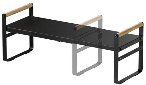 Thrarise Erweiterbar Küchenregal, Schrankregal, Für Küchen Arbeitsplatten Schränke Badezimmer Büro klein Organizer, Mit Anti-Rutsch-Matte,Eisen und Holzgriff,,Adjustable 35-60cm (Schwarz)