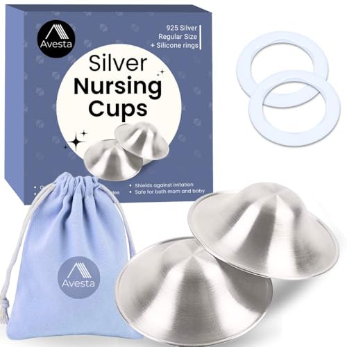 Avesta Original 925 Silver Nursing Cups - Silver Nipple Shields for Breastfeeding Newborn Essentials - Protects and Soothe Sore Nipples - Postpartum Essentials (Regular Size)