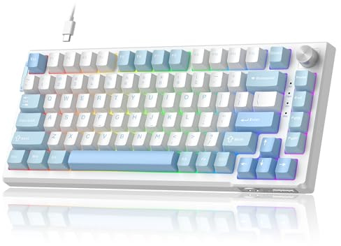 MageGee SKY81 - Tastiera meccanica da gioco 75%, sostituibile a caldo, con cavo, personalizzata, con smorzamento del suono a 5 strati, controllo manopola, retroilluminazione RGB, NKRO per Windows/Mac