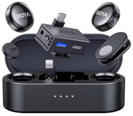 BOYA BOYALINK 3 Mini Microphone for Camera/iPhone/Android, Wireless Lavalier Microphone with AI Noise Reduction Lapel Mic, 30H Duration 300m Transmission Range for Vlog, TikTok