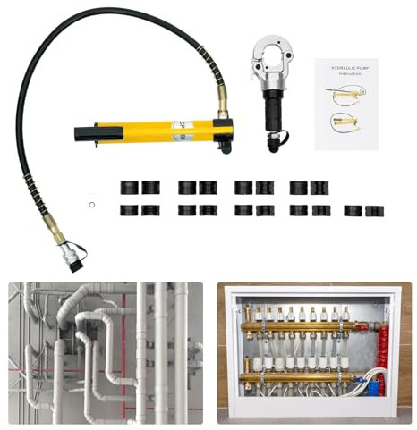 6T Manuelle Hydraulische V12-28mm TH16-32mm Rohrpresszange Handpresswerkzeug Set für Rohre Kupferrohre, Hydraulisches Presswerkzeug Handpumpe Stahl Lochwerkzeug Lochstanzen Presszange
