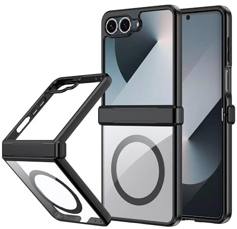 Tieeyivv Magnétique Coque pour Samsung Galaxy Z Flip 7 5G Cover avec MagSafe Silicone Souple + Transparent Acrylique Housse Protégé Téléphone Etui Case Transparent Portable Robuste Intégrale Étui