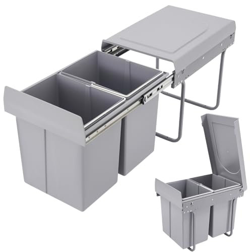 Brride Mülleimer Küche Unterschrank mit 2 ausziehbarer 20 L Recycle-Mülleimer, Ausziehbarer Einbaumülleimer Mülltrennsystem mit Griff Deckel (Standardmodell)