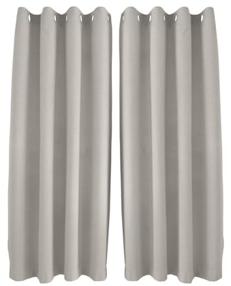 Happy Homewares Taupe Ash Grey Linen Blackout Curtains - 46 x 63 Inch Drop - Elegant Eyelet Curtains with Soft Linen Texture - 2 Panels for Bedroom or Living Room