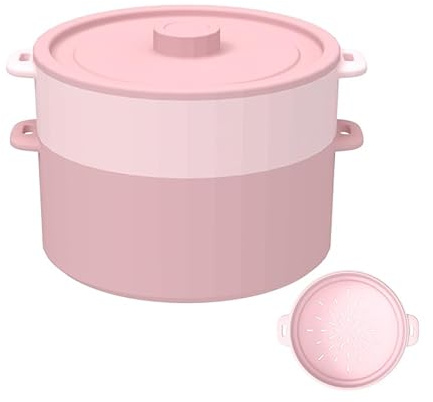 Dampfgarer Mikrowelle Silikon, Mikrowelle Dampfgarer Behälter Doppellagig Dampfgarer mit Griff und Deckel Schnelles Kochen, Multifunktionale Hitzebeständiges Kochgeschirr für Gesunde Mahlzeiten (Rosa)