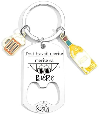 JRZDFXS Cadeau Biere Porteclef CadeauTout travail mérite sa bière Porte clef idée cadeaux homme, anniversaire, fête, Noël, bière, original, humour, collègue, bricoleur, ami,