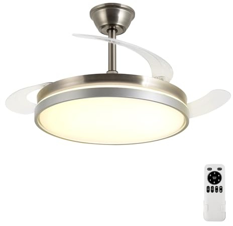 Ventilador de Techo con Luz LED 60W, con Mando a Distancia, Ø42in, 6 velocidades, temporizador, aspas retráctiles, 3 temperaturas de luz, función verano-invierno, 5600LM,Gris minimalista moderno