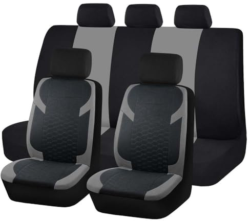 Auto Stoff Sitzbezüge Set für Nissan Qashqai J11 2014-2020, Allwetter rutschfest Atmungsaktiv Schonbezug Set Sitzschoner Innenraum Zubehör,A/Black-Grey