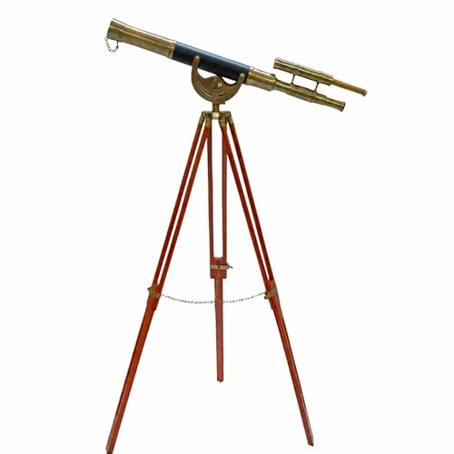 Antique Maritime Double Barrel Telescope – Brass Designer Telescope on Floor Standing Tripod