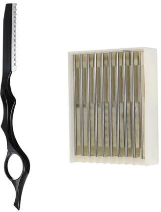10 Klingen Ausdünnungsrasierer Satz aus Edelstahl für Haarstyling | Friseursalon und Zuhause, Präzises Schneiden, Glatte Oberfläche, Rutschfestes Design, Schwarz