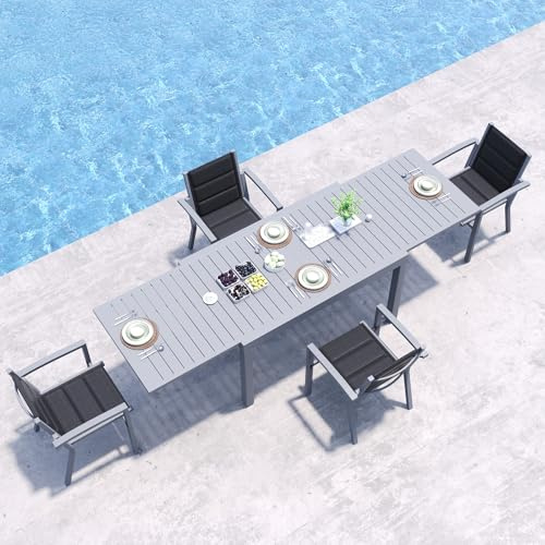 JUMMICO Garten Balkon Möbel Set Aluminium Leichtgewicht Stapelbare Stühle mit Textilpolster Stabil und Einfach Montiert,4 Personen Set