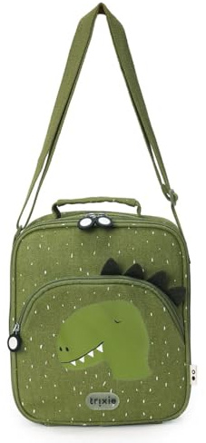 Trixie Sac à pain isotherme avec bandoulière, poche avant avec fermeture éclair, étiquette nominative, pour enfants à l'école, à la maternelle et à la crèche (Mr Dino)
