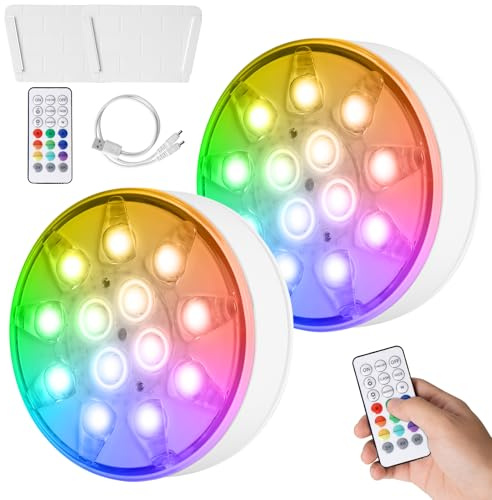 Monemey 2 Pièces Lumière Submersible de LED, Rechargeable Lumière Piscine | 16 Couleurs Lampes Sous-Marines, IP68 Étanches avec Télécommande RF, Lumière Piscine pour Vase, Spa, Aquarium, Décoration