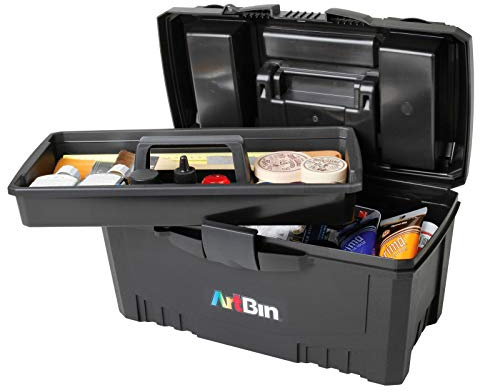 ArtBin 6918AB Twin Top 17 inch Supply Box, Portable Art & Craft Supply Organizer with Handle, [1] Plastic Storage Case, Black