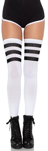 Leg Avenue womens Athletic Three Striped Knee High Socks costume hosiery, White/Black, One Size US