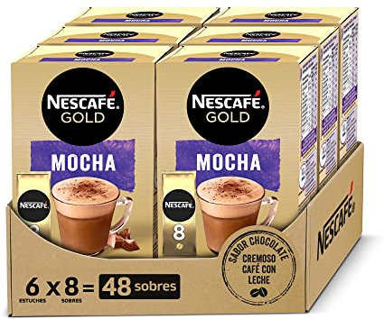 Nescafe MOCHA café soluble con delicioso sabor a delicioso chocolate, Pack de 6 unidades con 8 sobres, TOTAL 48 sobres