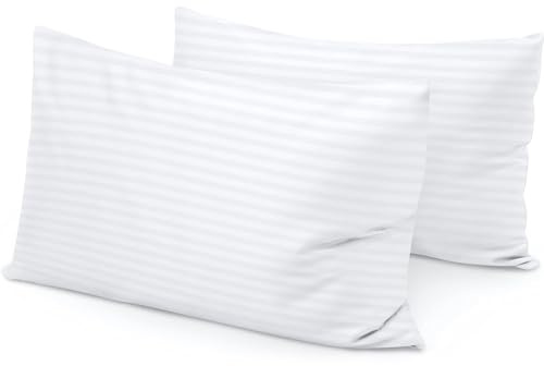 Reise-Kissenbezug, ägyptische Baumwolle, 2er-Set, mit Reißverschluss, Fadenzahl 600, 100% weiche ägyptische Baumwolle, 2 Stück, Kleinkind-Kissenbezug, weiß gestreift, Reißverschluss