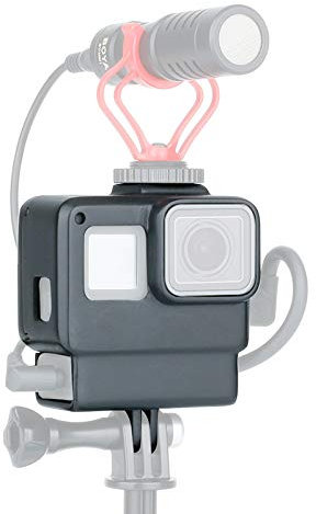 HAFOKO Hero 7 Vlogging-Käfig mit Kalter Schuh Adapter für Mikrofon, LED-Videoleuchte und 3.5mm Mikrofon Mikrofon Modul Halter kompatibel für Hero 7 6 5 Action Kamera Zubehör