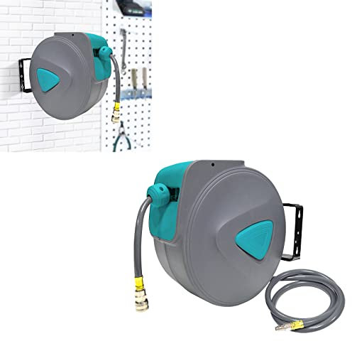 LARS360 10M Avvolgitubo Aria Compressa Automatico Bobina Avvolgitubo Compressore Avvolgitubo ad aria compressa con Fissaggio a Muro, Attacco 1/4 Colore Grigio