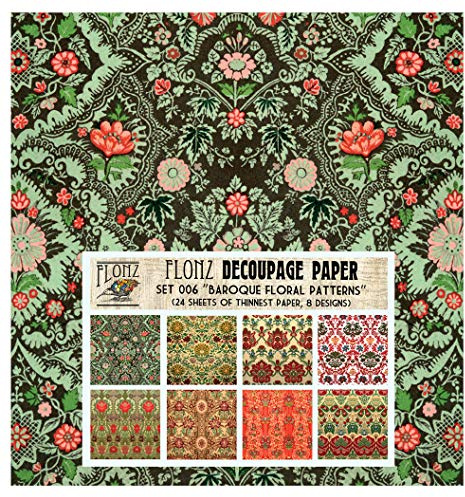 Decoupage Paper Pack (24 Sheets 6x6) Baroque Arabesque FLONZ Vintage Styled Paper for Decoupage and Craft